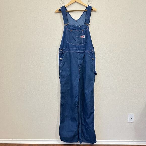 Vintage BIG MAC Square Bak Bib Overalls Blue USA Dungaree Carpenter - Picture 1 of 16